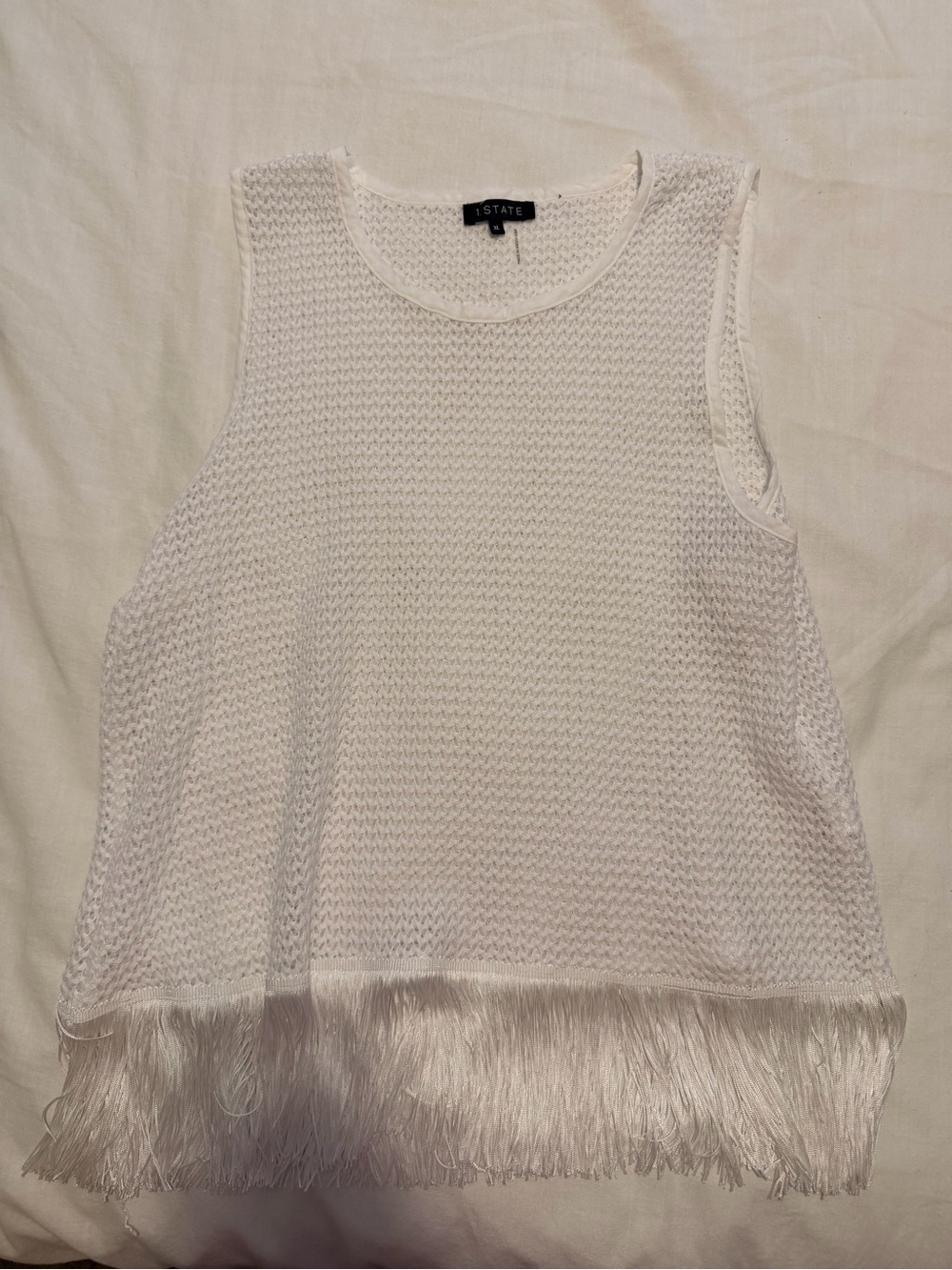1. State White Knit Tank with Fringe Hem